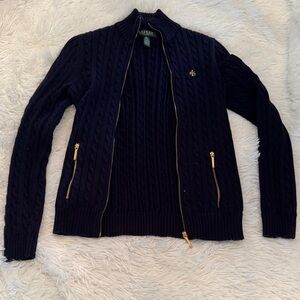 Womens Navy Sweater with Gold Accents